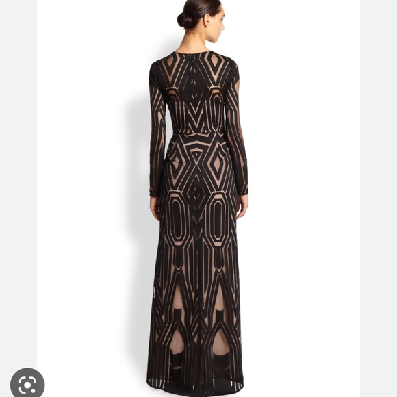 BCBG Max Azria Veira Geometric Formal Long-Sleeved Gown Sz 4 - Picture 2 of 7